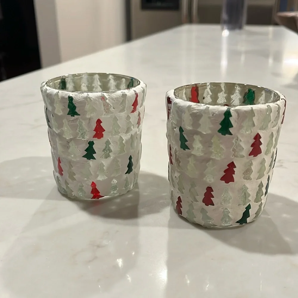 Creative Co-Op Glass Tree Mosaic Votive Holders/Set of 2